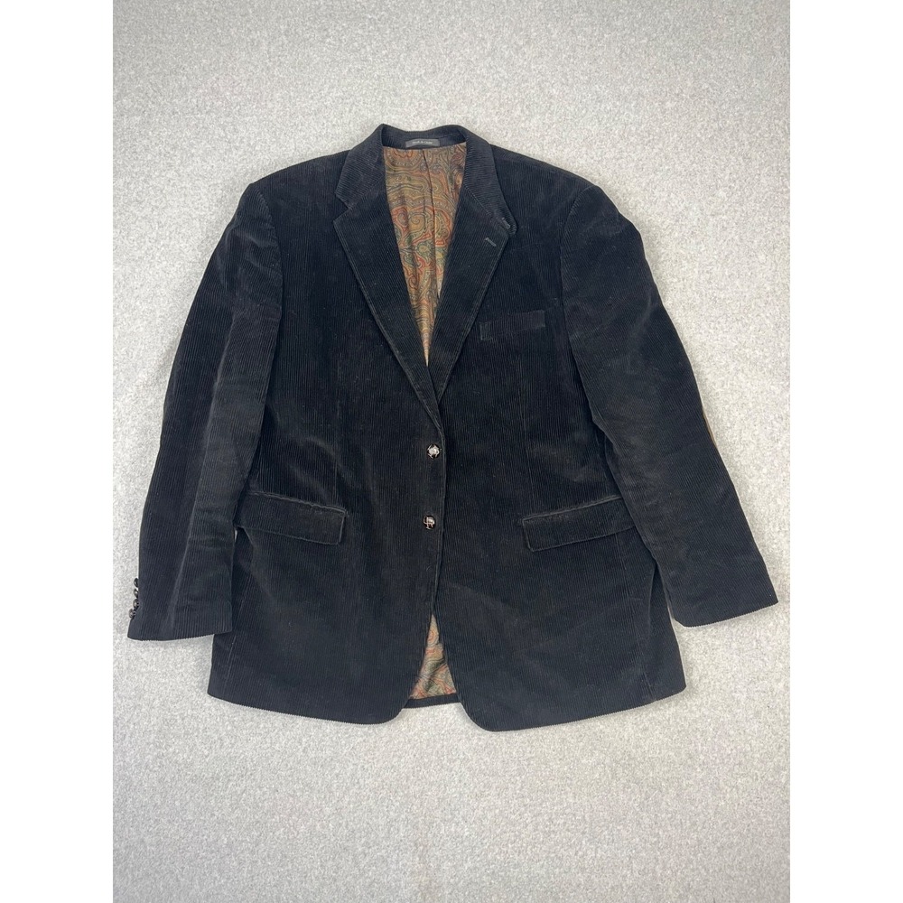 Vintage Lauren Ralph Lauren Corduroy Blazer Men 48L Black Sport Coat Elbow Patch